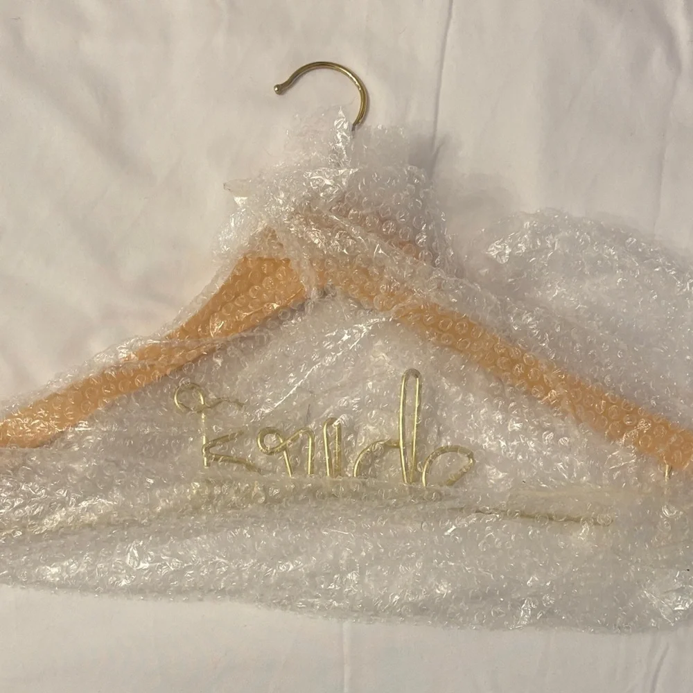 “Bride” Custom Gold Wire & Wood Wedding Dress Hanger